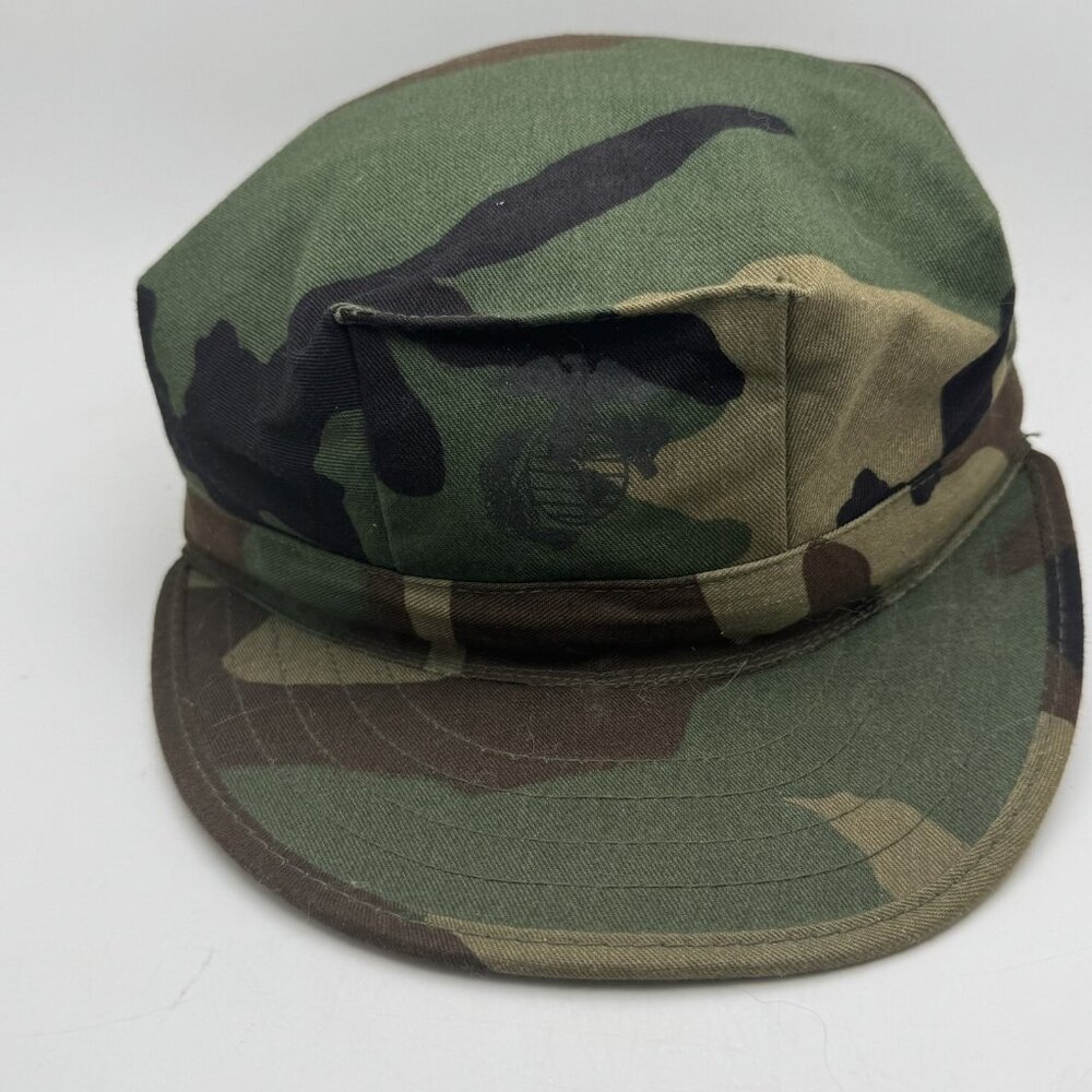 USMC Marine Corps Woodland Camo Patrol Cover Hat Cap EGA Military Issue
